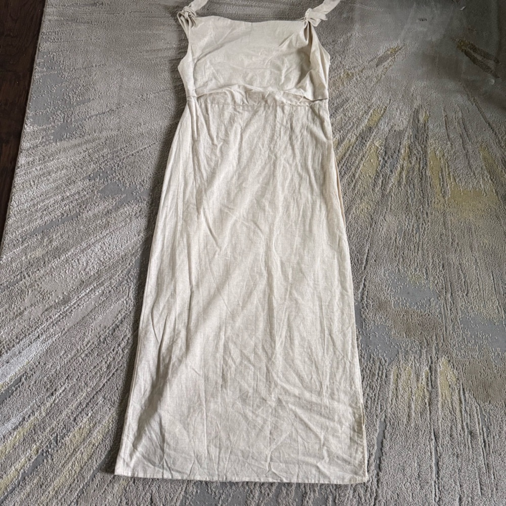 SHOWPO Cincinnati maxi beige Dress off shoulder cotton linen slit classy 10 new - Picture 13 of 15